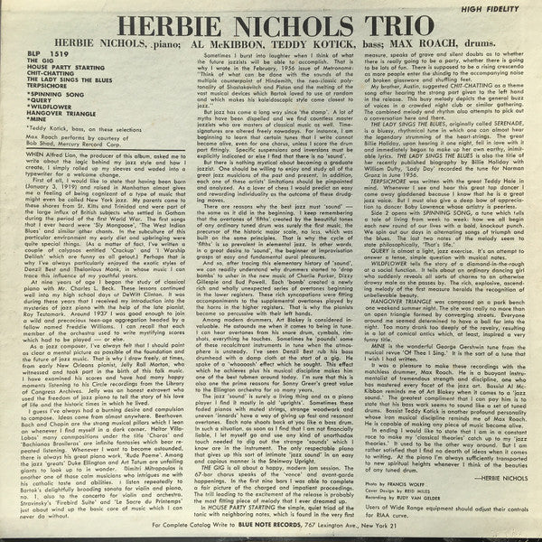 Herbie Nichols Trio - Herbie Nichols Trio (Vinyl, LP, Album, Reissue, Mono) Very Good Plus (VG+) / Good Plus (G+)