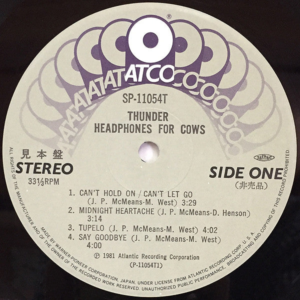 Thunder (18) - Headphones For Cows (Vinyl, LP, Album, Promo) Near Mint (NM or M-) / Very Good Plus (VG+)