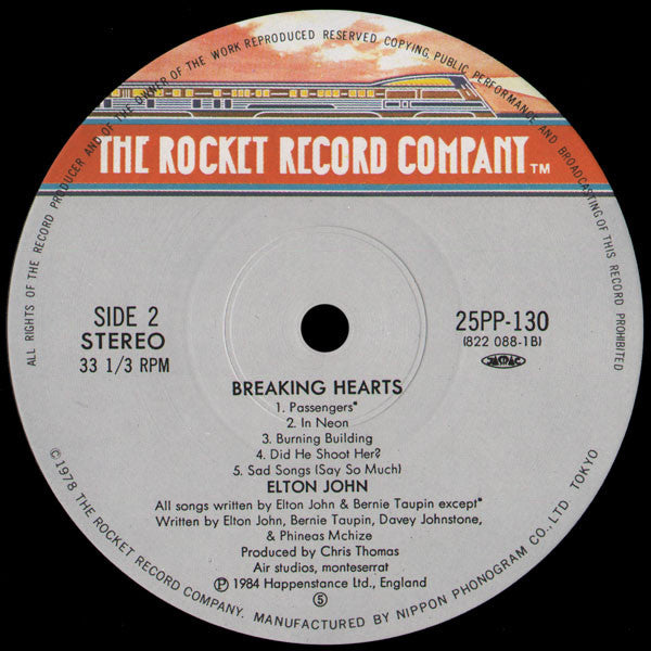 Elton John - Breaking Hearts (Vinyl, LP, Album) Near Mint (NM or M-) / Very Good (VG)