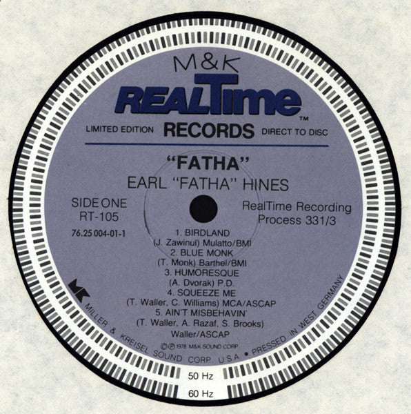 Earl Hines - "Fatha" (Vinyl, LP, Album) Very Good Plus (VG+) / Very Good Plus (VG+)