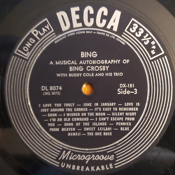 Bing Crosby - Bing: A Musical Autobiography (5xVinyl, Box Set, LP, Compilation, Mono) Very Good Plus (VG+) / Good (G)