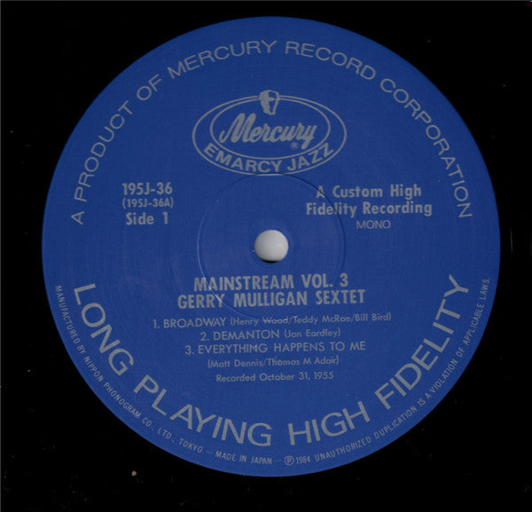 Gerry Mulligan And His Sextet - Mainstream Of Jazz Vol. 3 (Vinyl, LP, Album, Mono) Very Good Plus (VG+) / Very Good Plus (VG+)