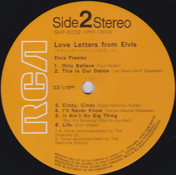 Elvis Presley - Love Letters From Elvis (Vinyl, LP, Album, Stereo)