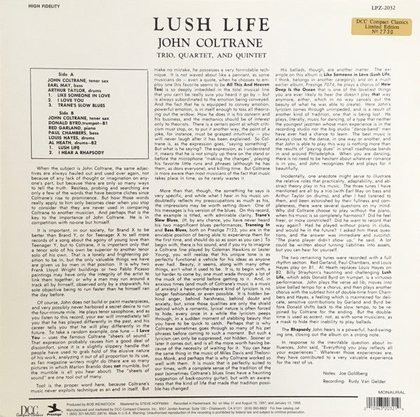 John Coltrane - Lush Life (Vinyl, LP, Album, Limited Edition, Numbered, Reissue, Remastered, Mono) Near Mint (NM or M-) / Very Good Plus (VG+)