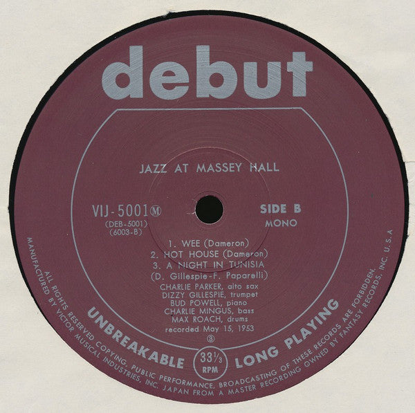 The Quintet - Jazz At Massey Hall (Vinyl, LP, Album, Reissue, Mono)