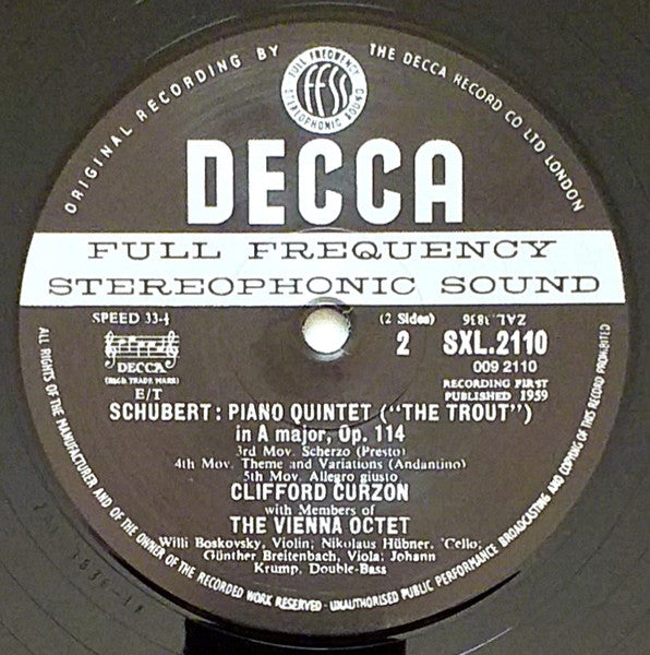 Franz Schubert - The "Trout" Quintet (Vinyl, LP, Reissue, Remastered, Stereo) Very Good Plus (VG+) / Near Mint (NM or M-)