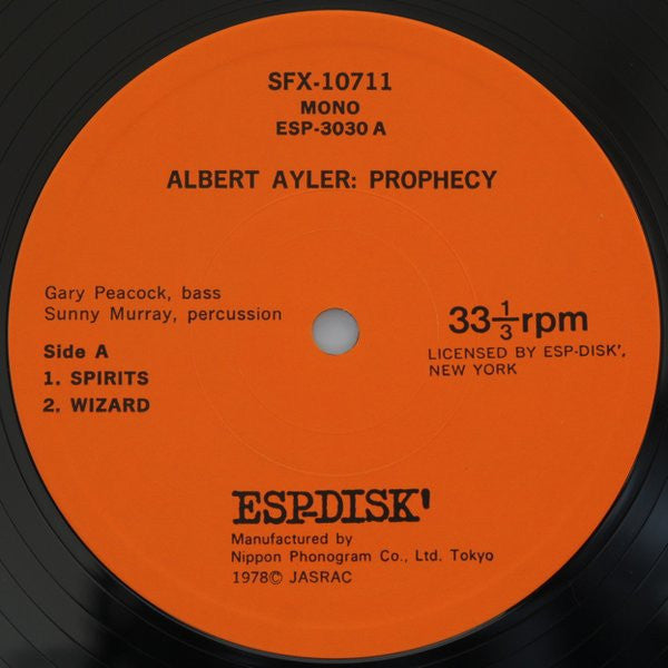 Albert Ayler - Prophecy (Vinyl, LP, Album, Reissue, Mono) Very Good Plus (VG+) / Very Good (VG)