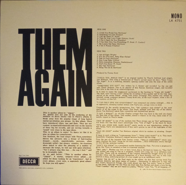 Them (3) - Again (Vinyl, LP, Album, Reissue) Very Good Plus (VG+) / Very Good Plus (VG+)