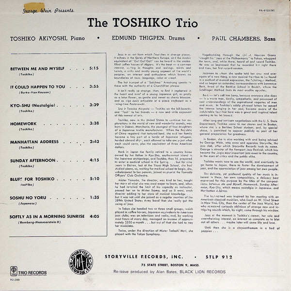 The Toshiko Trio - George Wein Presents Toshiko (Vinyl, LP, Album, Reissue, Mono) Good Plus (G+) / Very Good Plus (VG+)