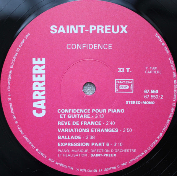 Saint-Preux - Confidence (Vinyl, LP, Album, Stereo) Very Good (VG) / Very Good (VG)