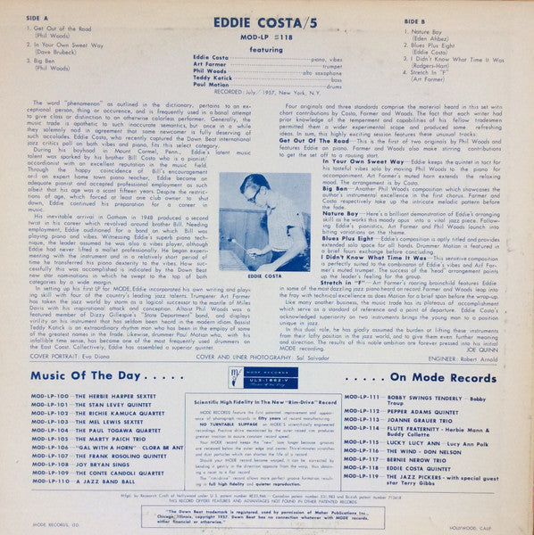 Eddie Costa Quintet - Eddie Costa Quintet (Vinyl, LP, Album, Mono)