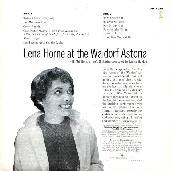 Lena Horne - Lena Horne At The Waldorf Astoria (Vinyl, LP, Album, Mono) Good Plus (G+) / Good (G)
