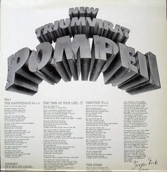 Triumvirat - Pompeii (Vinyl, LP, Album, Stereo) Very Good Plus (VG+) / Good Plus (G+)