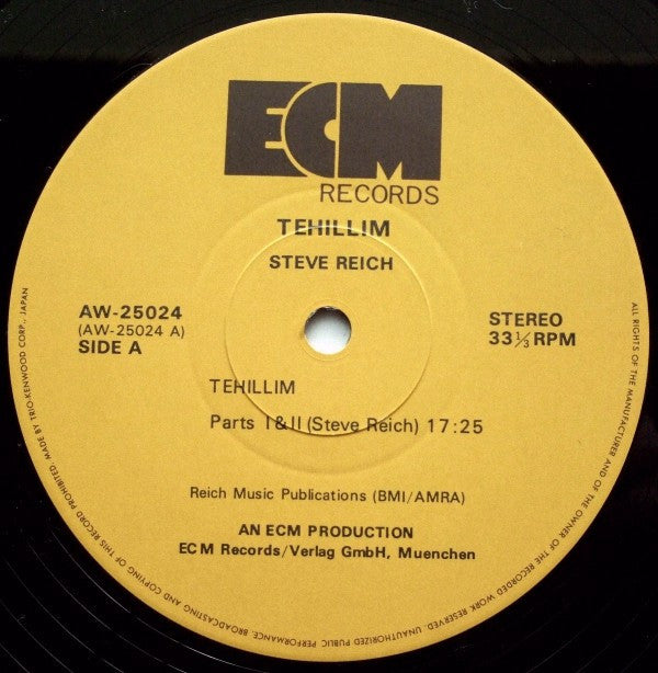 Steve Reich - Tehillim (Vinyl, LP, Album) Very Good (VG) / Very Good (VG)