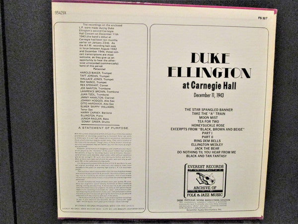 Duke Ellington - Duke Ellington At Carnegie Hall December 11, 1943 (Vinyl, LP, Reissue) Very Good Plus (VG+) / Good Plus (G+)