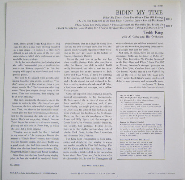 Teddi King - Bidin' My Time (Vinyl, LP, Reissue) Very Good Plus (VG+) / Very Good Plus (VG+)