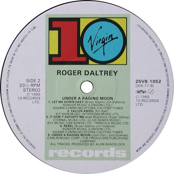 Roger Daltrey - Under A Raging Moon (Vinyl, LP, Album) Very Good Plus (VG+) / Good Plus (G+)