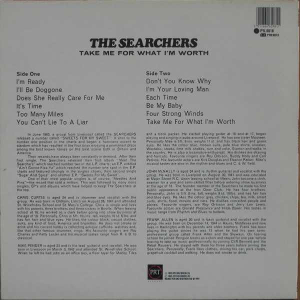 The Searchers - Take Me For What I'm Worth (Vinyl, LP, Album, Reissue, Stereo) Very Good Plus (VG+) / Good Plus (G+)