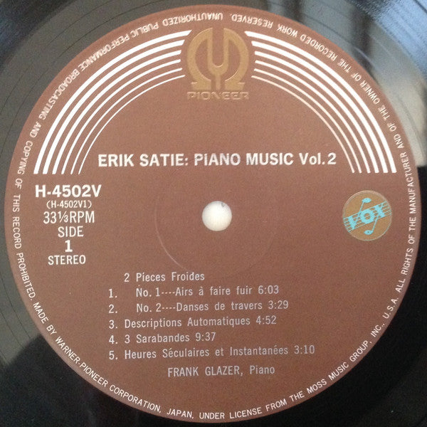 Erik Satie - Piano Music Vol. 2 (Vinyl, LP, Reissue) Very Good Plus (VG+) / Very Good (VG)