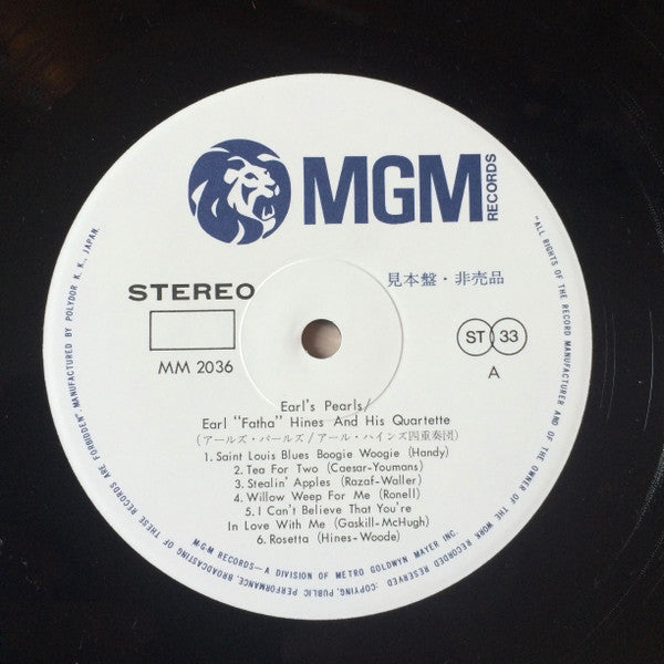 Earl Hines - Earl's Pearls (Vinyl, LP, Album, Promo, Reissue, Stereo) Very Good (VG) / Very Good (VG)