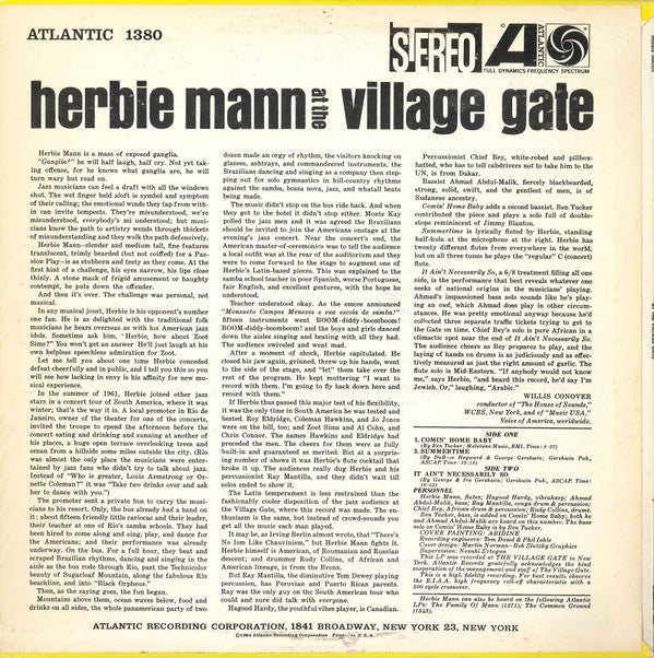 Herbie Mann - Herbie Mann At The Village Gate (Vinyl, LP, Album, Reissue, Stereo) Good Plus (G+) / Very Good (VG)