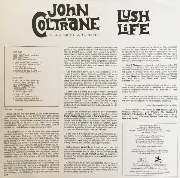 John Coltrane - Lush Life (Vinyl, LP, Album, Limited Edition, Numbered, Reissue, Remastered, Mono) Near Mint (NM or M-) / Very Good Plus (VG+)