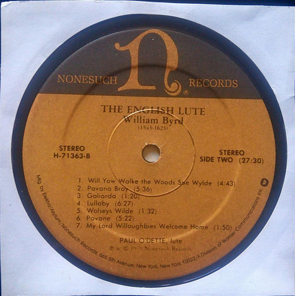 Paul O'Dette - The English Lute, Music By John Dowland & William Byrd (Vinyl, LP, Album, Stereo) Near Mint (NM or M-) / Very Good Plus (VG+)