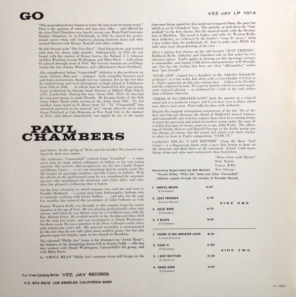 Paul Chambers (3) - Go... (Vinyl, LP, Album, Limited Edition, Reissue, Stereo) Very Good (VG) / Very Good Plus (VG+)