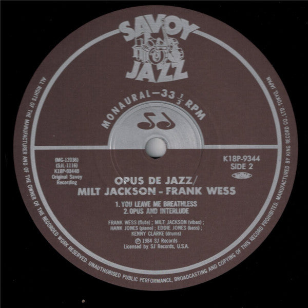 Milt Jackson - Opus De Jazz (Vinyl, LP, Album, Limited Edition, Rei...