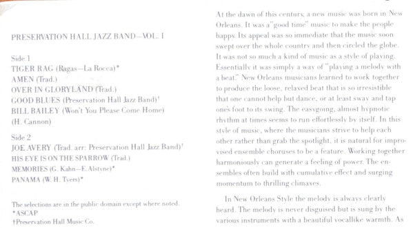 Preservation Hall Jazz Band - New Orleans, Vol. 1 (Vinyl, LP, Album, Reissue, Quadraphonic) Very Good Plus (VG+) / Very Good Plus (VG+)