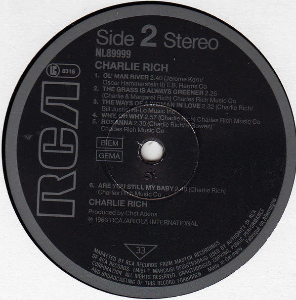 Charlie Rich - Charlie Rich (Vinyl, LP, Album, Reissue, Stereo) Very Good (VG) / Good Plus (G+)