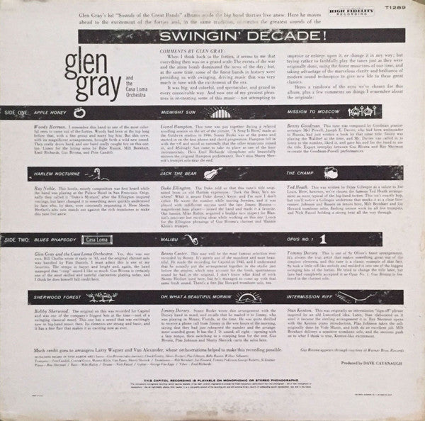 Glen Gray & The Casa Loma Orchestra - Swingin' Decade (Vinyl, LP, Mono) Very Good (VG) / Poor (P)