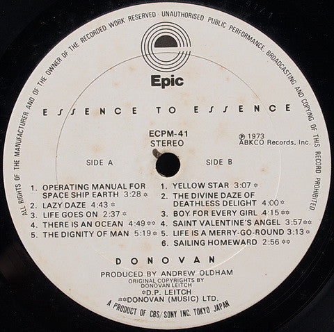 Donovan - Essence To Essence (Vinyl, LP, Album) Very Good Plus (VG+) / Very Good Plus (VG+)