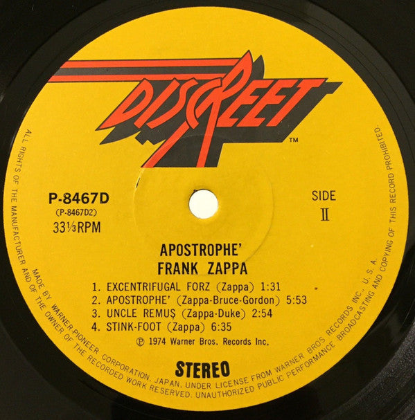 Frank Zappa - Apostrophe (') (Vinyl, LP, Album, Stereo) Very Good (VG) / Very Good (VG)