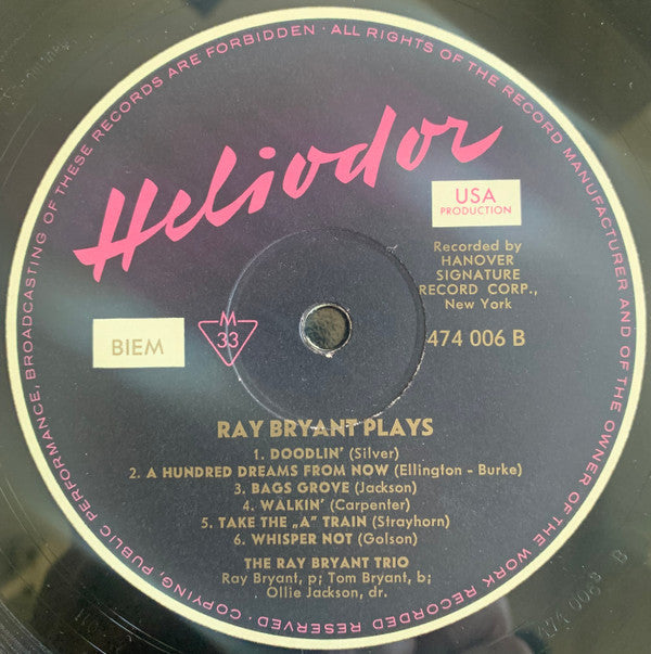 Ray Bryant - Ray Bryant Plays (Vinyl, LP, Album) Very Good (VG) / Good Plus (G+)