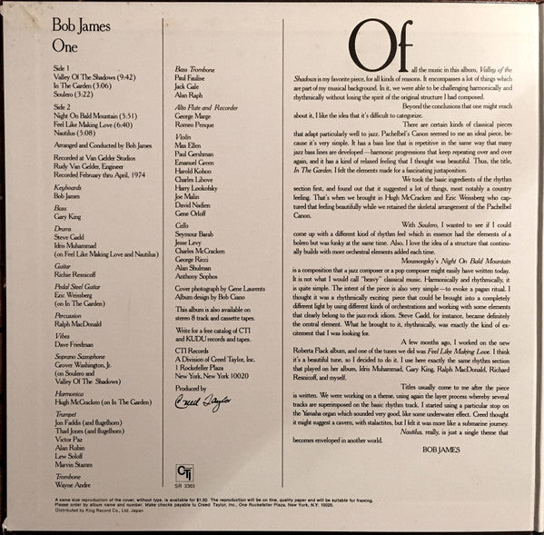 Bob James - One (Vinyl, LP, Album, Stereo)