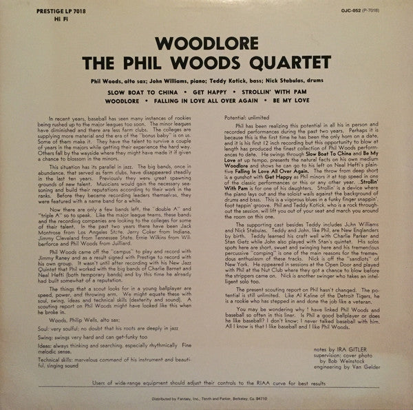 The Phil Woods Quartet - Woodlore (Vinyl, LP, Album, Reissue) Very Good (VG) / Very Good (VG)