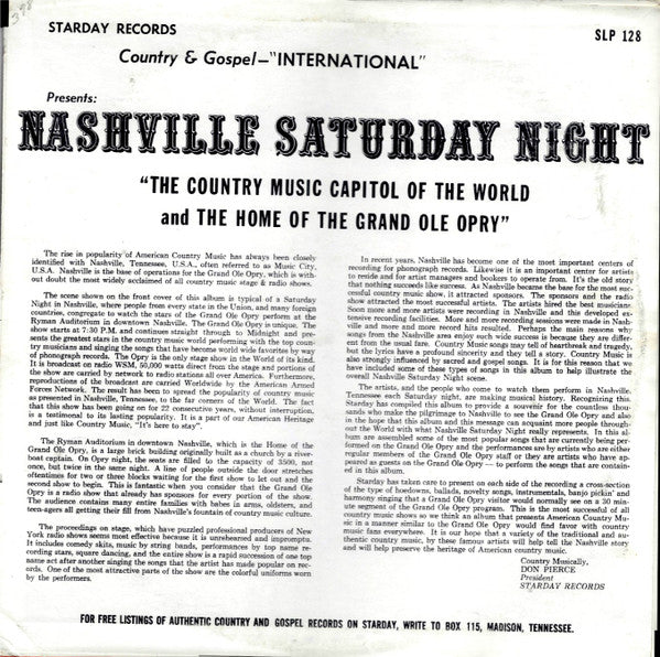 Various - Nashville Saturday Night (Vinyl, LP, Compilation) Good Plus (G+) / Very Good (VG)