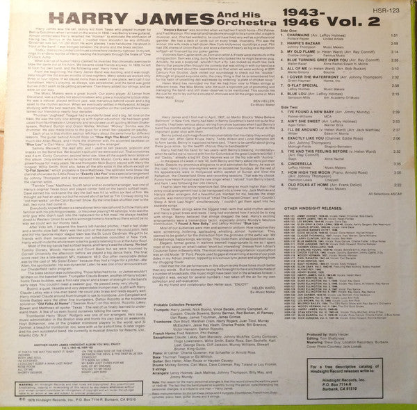 Harry James And His Orchestra - The Uncollected Harry James, Vol. 2, 1943-1946 (Vinyl, LP, Reissue, Mono) Very Good Plus (VG+) / Very Good Plus (VG+)