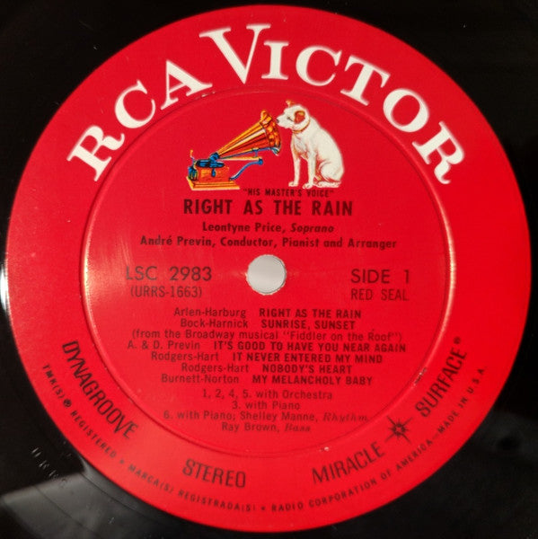 Leontyne Price - Right As The Rain (Vinyl, LP, Album, Stereo) Very Good Plus (VG+) / Very Good Plus (VG+)