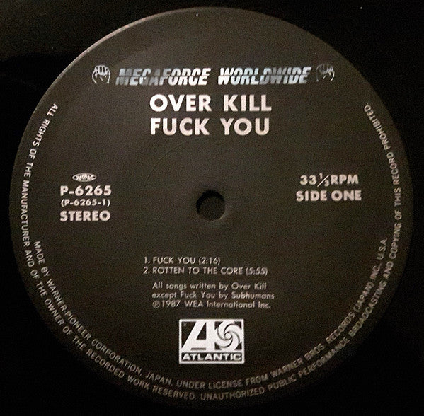 Overkill - !!!Fuck You!!! (Vinyl, 12", 33 ⅓ RPM) Very Good Plus (VG+) / Very Good (VG)