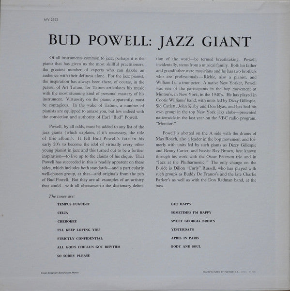 Bud Powell - Jazz Giant (Vinyl, LP, Album, Reissue, Mono)