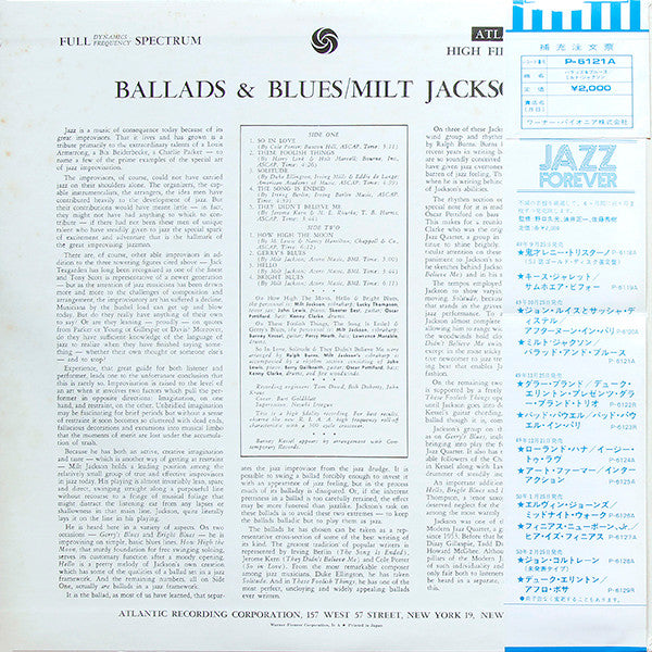 Milt Jackson - Ballads & Blues (Vinyl, LP, Album, Reissue, Mono) Very Good Plus (VG+) / Very Good (VG)