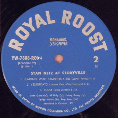 Stan Getz - At Storyville - Vol. 2 (Vinyl, LP, Album, Reissue, Mono)