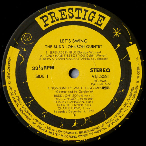 The Budd Johnson Quintet - Let's Swing (Vinyl, LP, Album, Reissue, Stereo) Very Good Plus (VG+) / Very Good Plus (VG+)