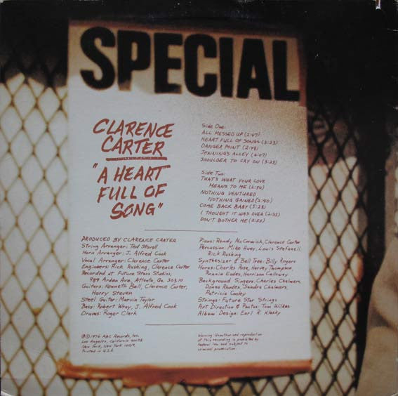Clarence Carter - A Heart Full Of Song (Vinyl, LP, Album, Stereo) Very Good Plus (VG+) / Very Good (VG)