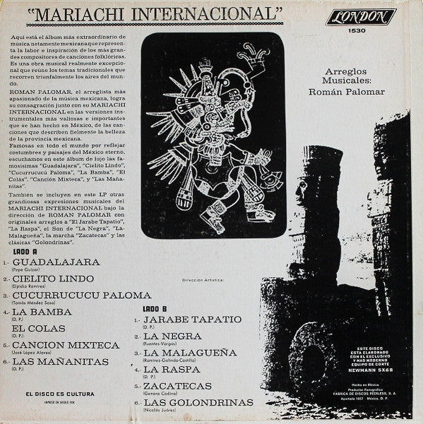 Mariachi De Roman Palomar - Mariachi Internacional (Vinyl, LP, Album, Stereo) Very Good Plus (VG+) / Very Good (VG)