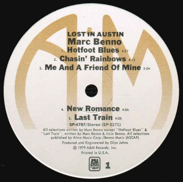 Marc Benno - Lost In Austin (Vinyl, LP, Album) Very Good Plus (VG+) / Very Good Plus (VG+)