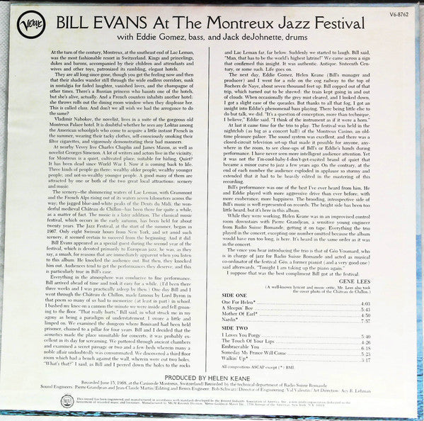 Bill Evans - At The Montreux Jazz Festival (Vinyl, LP, Album, Stereo) Good Plus (G+) / Very Good (VG)