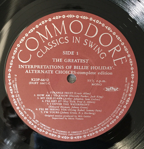 Billie Holiday - The Greatest Interpretations Of Billie Holiday - Alternate Choices - complete edition (Vinyl, LP, Compilation, Reissue, Mono) Very Good Plus (VG+) / Very Good Plus (VG+)